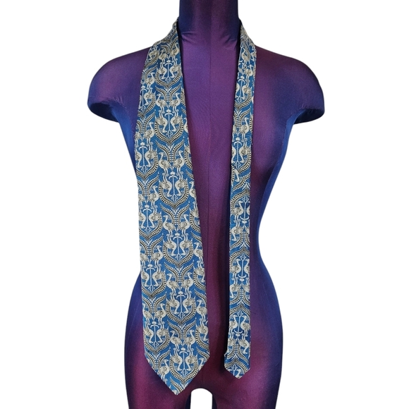 Vintage Superba Dacron Polyester Blue & Gray Peacock Necktie Men's A101 - Picture 3 of 9